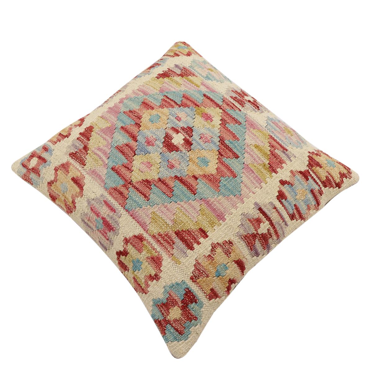 handmade Traditional Pillow Rust Blue Hand-Woven SQUARE 100% WOOL Hand woven turkish pillow2' x 2'