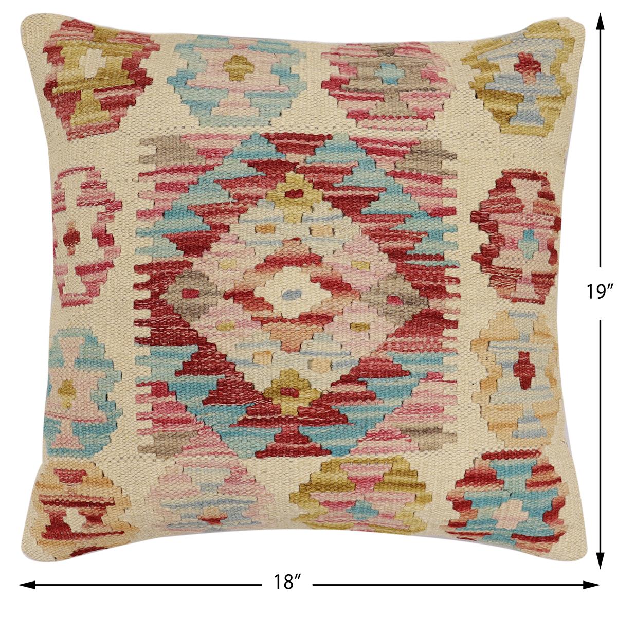 handmade Traditional Pillow Rust Blue Hand-Woven SQUARE 100% WOOL  Hand woven turkish pillow  2 x 2
