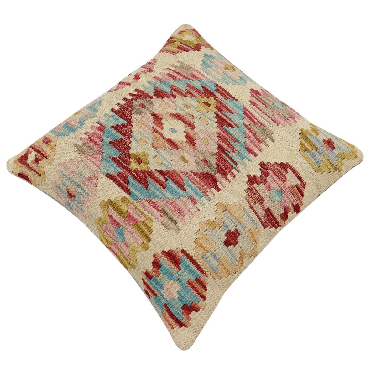 handmade Traditional Pillow Rust Blue Hand-Woven SQUARE 100% WOOL  Hand woven turkish pillow  2 x 2