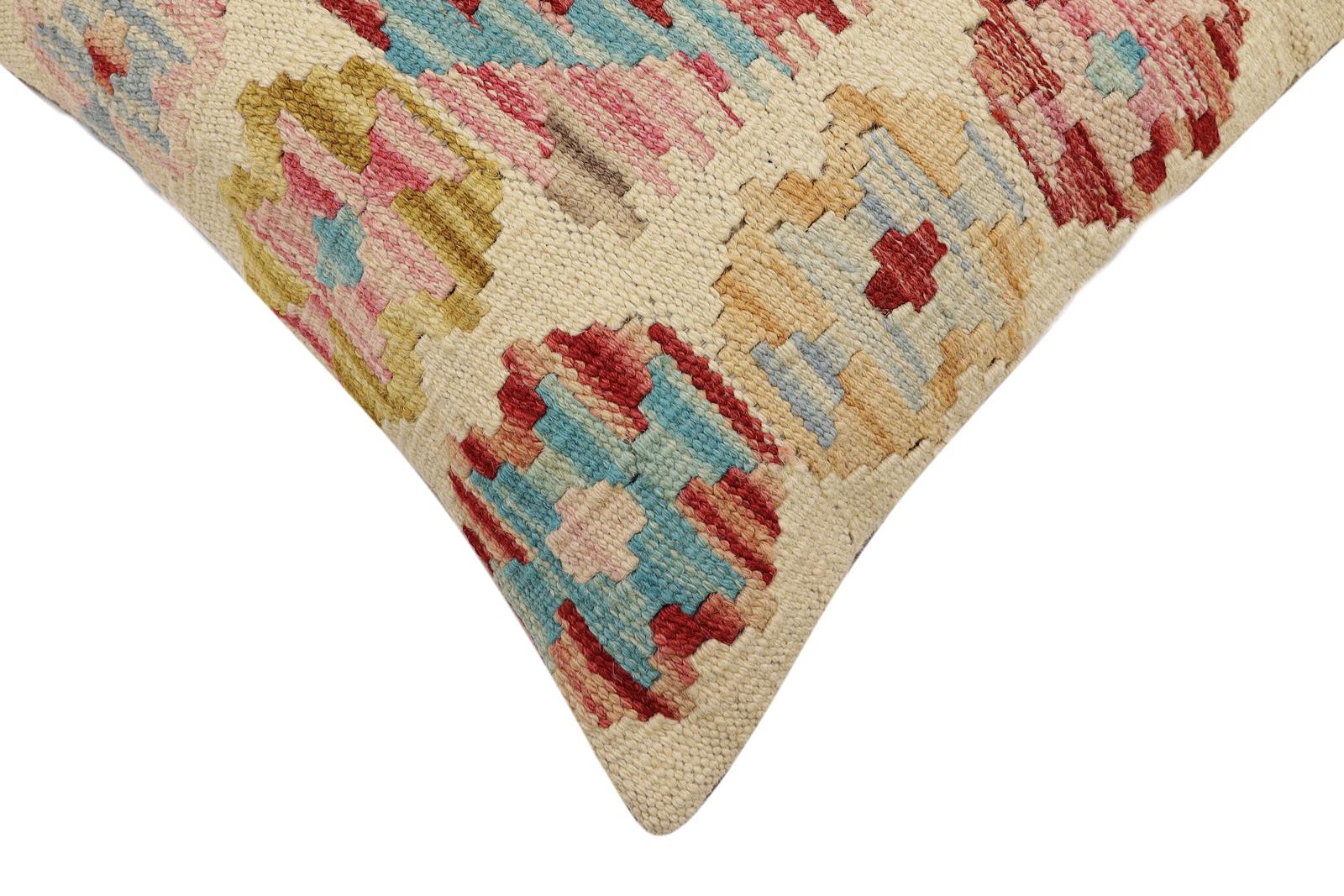 handmade Traditional Pillow Rust Blue Hand-Woven SQUARE 100% WOOL  Hand woven turkish pillow  2 x 2