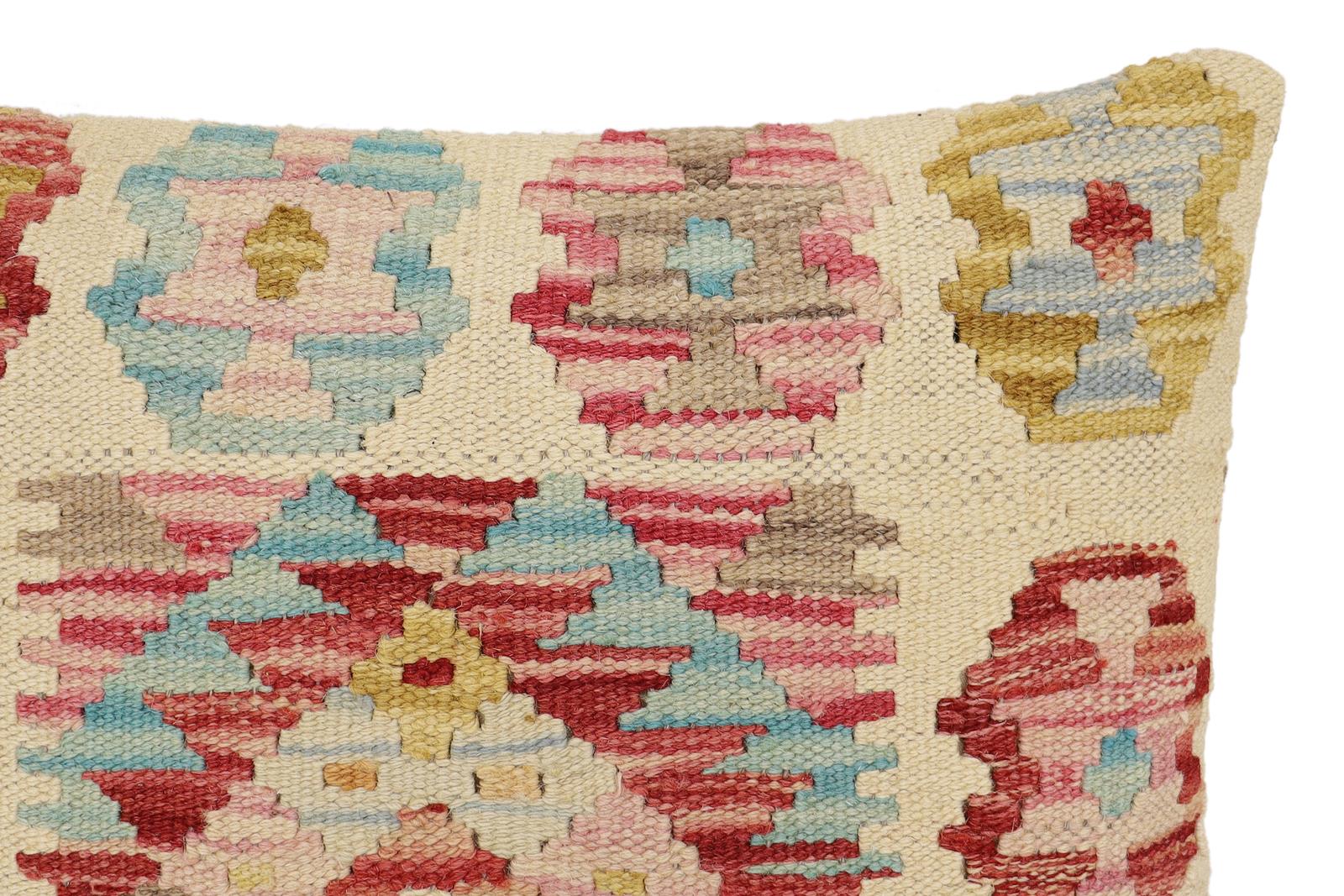 handmade Traditional Pillow Rust Blue Hand-Woven SQUARE 100% WOOL  Hand woven turkish pillow  2 x 2