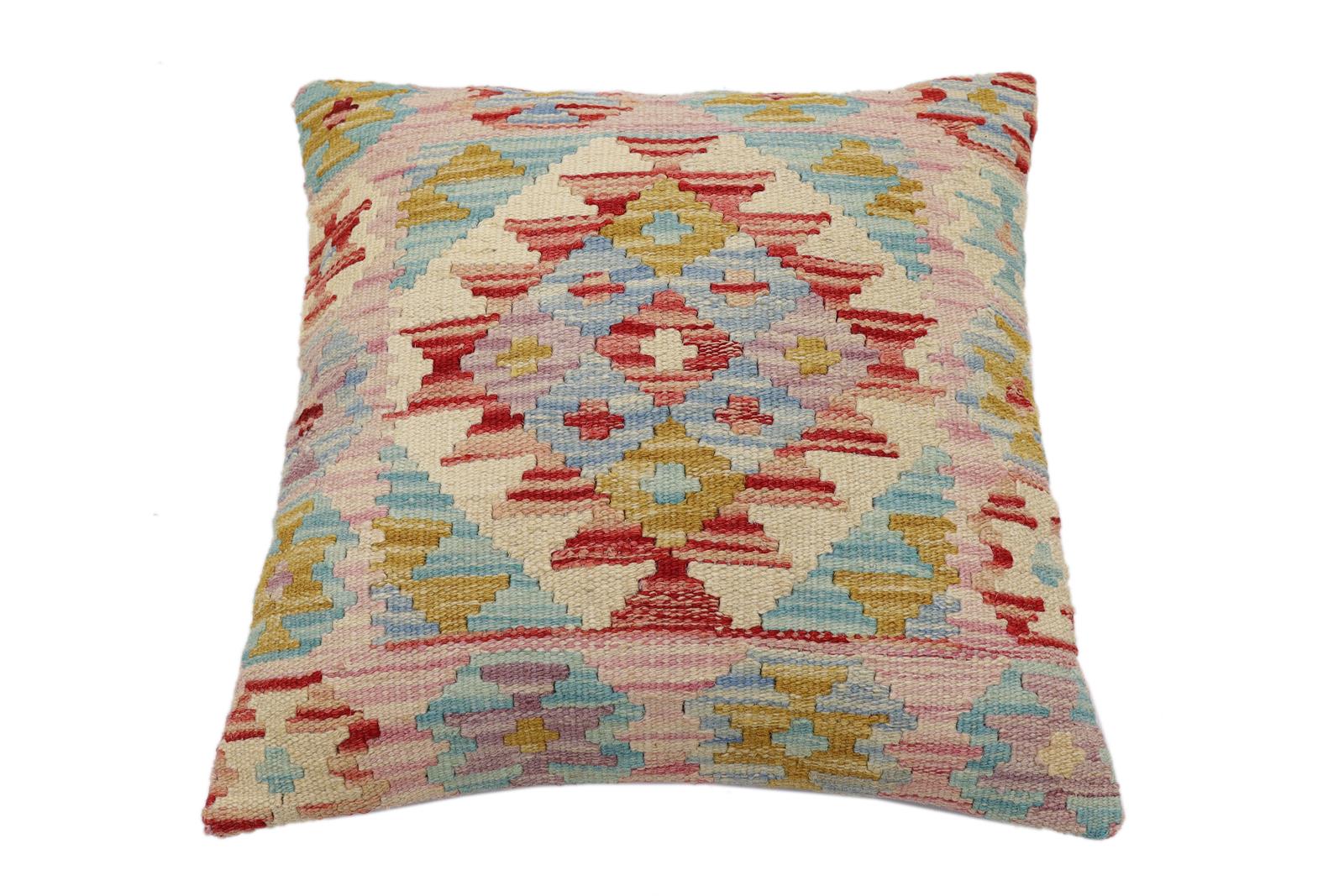 handmade Traditional Pillow Red Beige Hand-Woven SQUARE 100% WOOL Hand woven turkish pillow2' x 2'