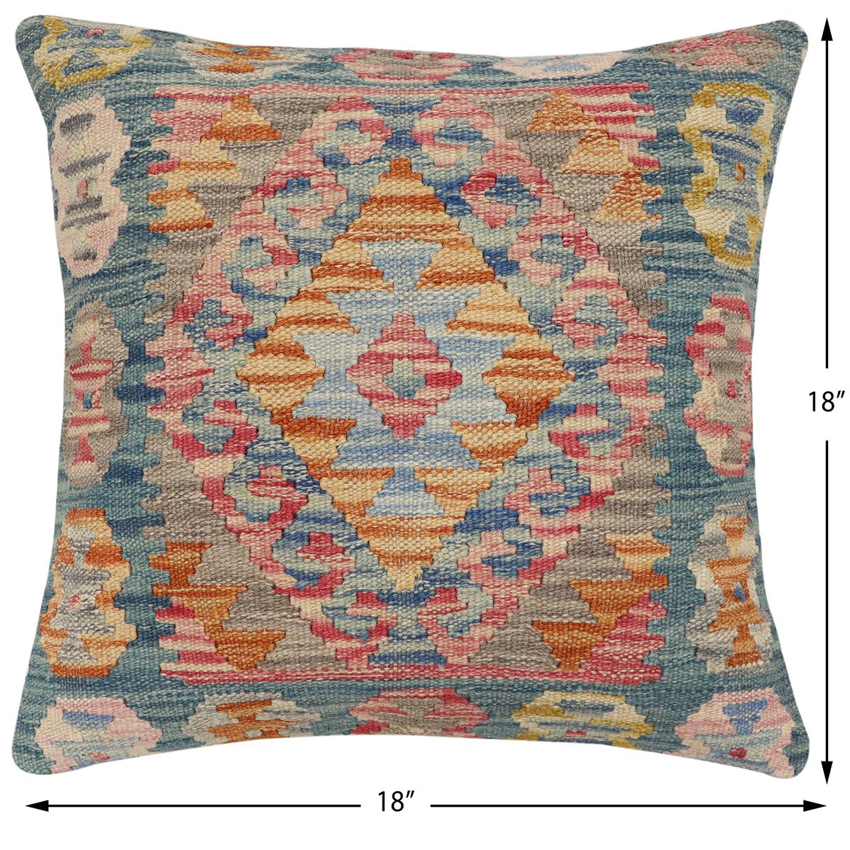 handmade Traditional Pillow Green Blue Hand-Woven SQUARE 100% WOOL Hand woven turkish pillow2' x 2'