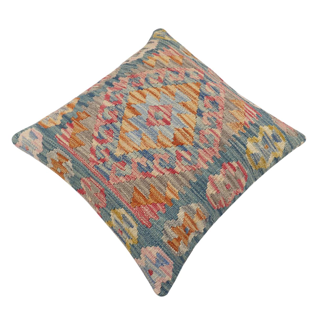 handmade Traditional Pillow Green Blue Hand-Woven SQUARE 100% WOOL Hand woven turkish pillow2' x 2'