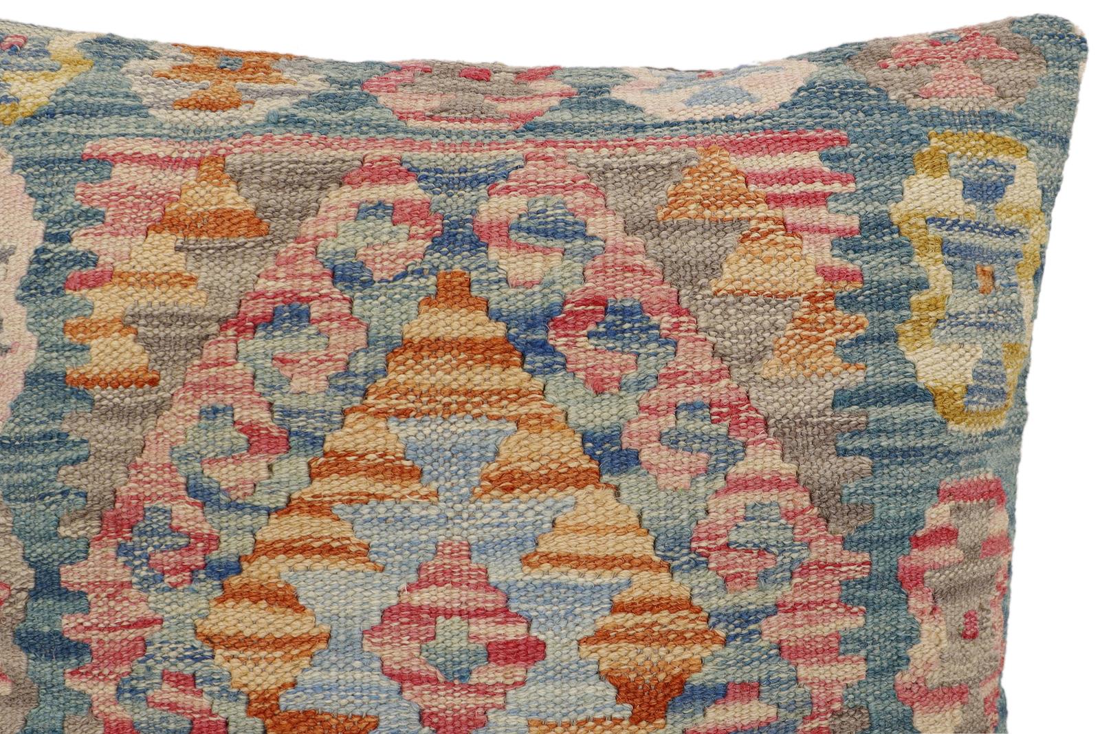 handmade Traditional Pillow Green Blue Hand-Woven SQUARE 100% WOOL Hand woven turkish pillow2' x 2'