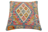 handmade Traditional Pillow Blue Beige Hand-Woven SQUARE 100% WOOL Hand woven turkish pillow2' x 2'