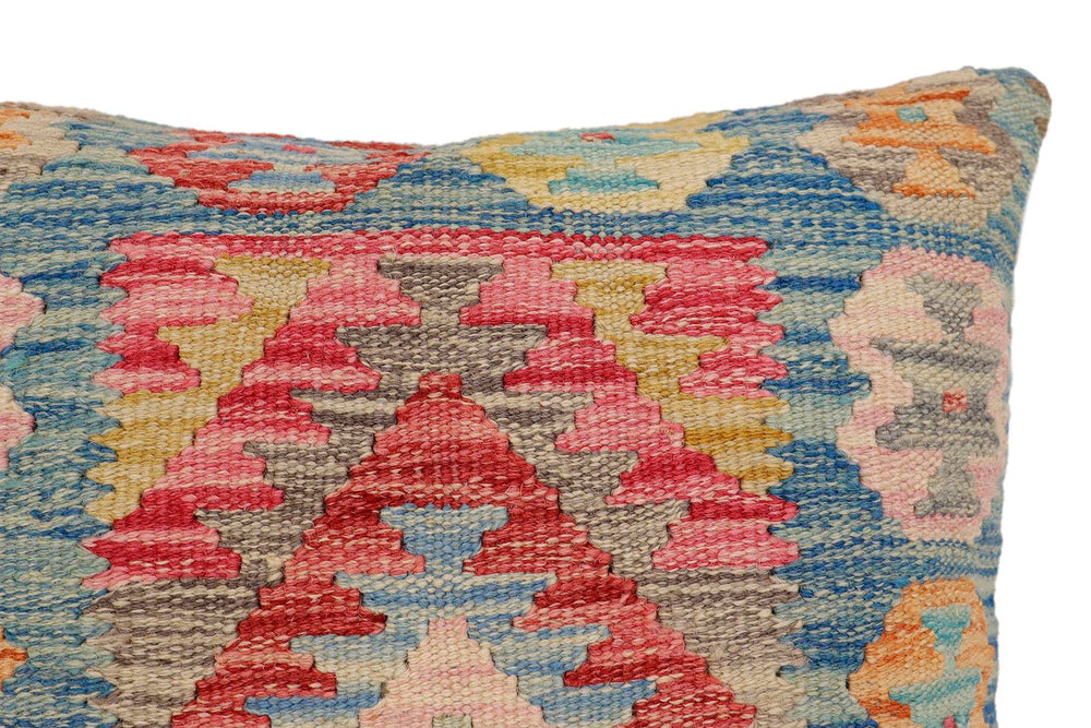 handmade Traditional Pillow Blue Beige Hand-Woven SQUARE 100% WOOL Hand woven turkish pillow2' x 2'