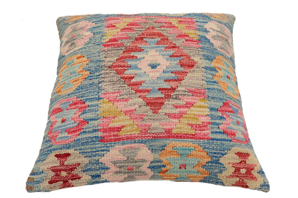 handmade Traditional Pillow Blue Beige Hand-Woven SQUARE 100% WOOL Hand woven turkish pillow2' x 2'