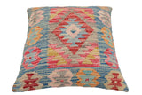 handmade Traditional Pillow Blue Beige Hand-Woven SQUARE 100% WOOL Hand woven turkish pillow2' x 2'