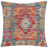 handmade Traditional Pillow Blue Beige Hand-Woven SQUARE 100% WOOL Hand woven turkish pillow2' x 2'