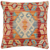 handmade Traditional Pillow Rust Blue Hand-Woven SQUARE 100% WOOL Hand woven turkish pillow2' x 2'