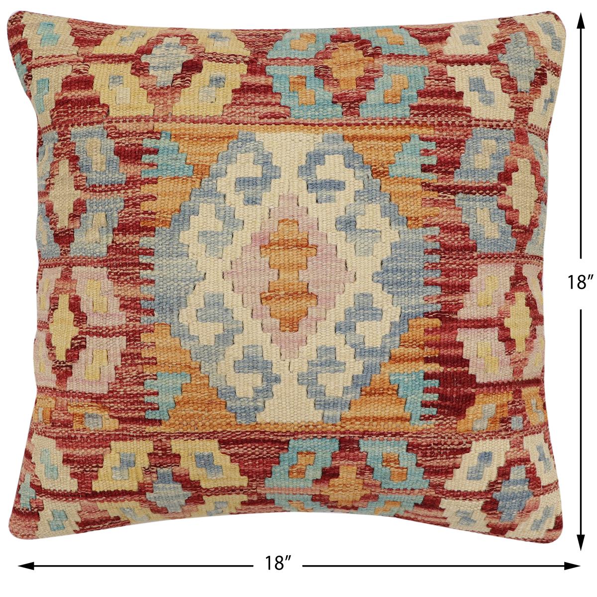 handmade Traditional Pillow Rust Blue Hand-Woven SQUARE 100% WOOL Hand woven turkish pillow2' x 2'