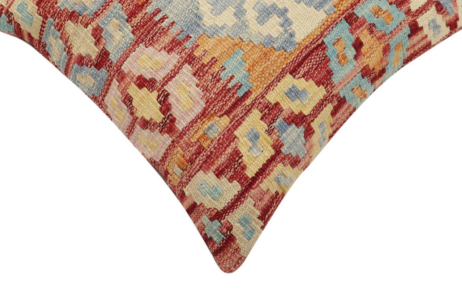handmade Traditional Pillow Rust Blue Hand-Woven SQUARE 100% WOOL Hand woven turkish pillow2' x 2'