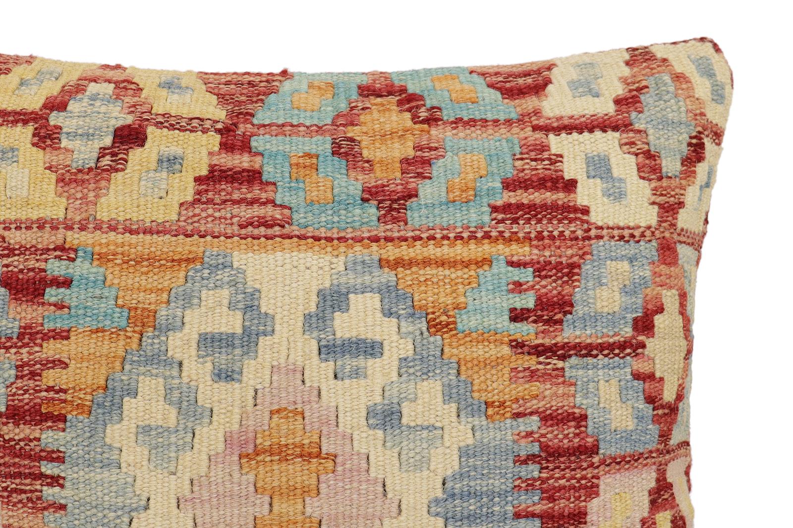 handmade Traditional Pillow Rust Blue Hand-Woven SQUARE 100% WOOL Hand woven turkish pillow2' x 2'