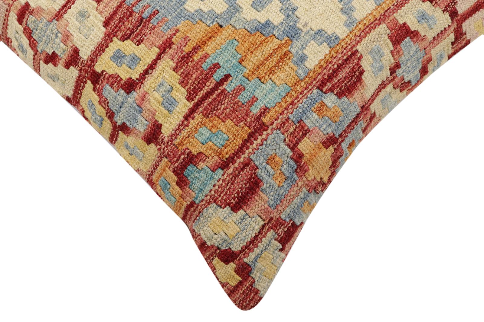 handmade Traditional Pillow Rust Blue Hand-Woven SQUARE 100% WOOL Hand woven turkish pillow2' x 2'