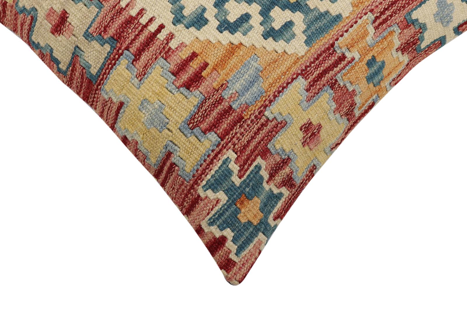 handmade Traditional Pillow Rust Green Hand-Woven SQUARE 100% WOOL Hand woven turkish pillow2' x 2'