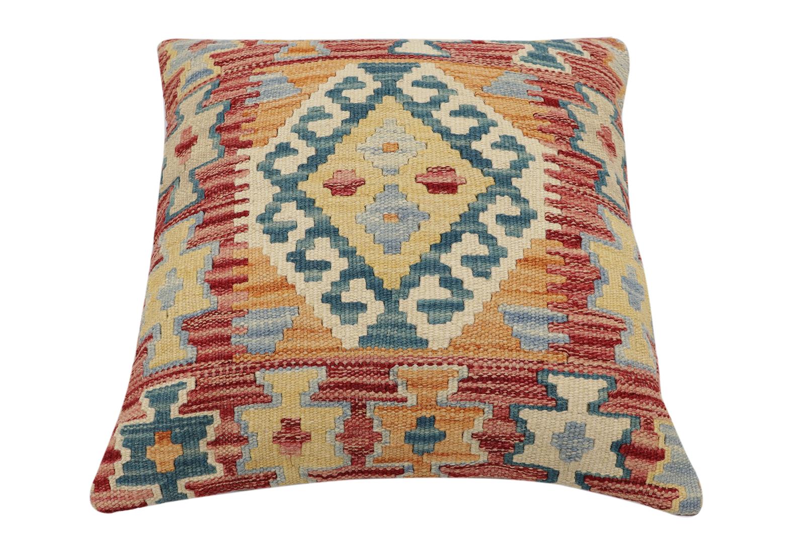handmade Traditional Pillow Rust Green Hand-Woven SQUARE 100% WOOL Hand woven turkish pillow2' x 2'