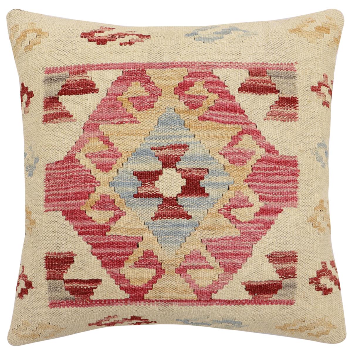 handmade Traditional Pillow Beige Pink Hand-Woven SQUARE 100% WOOL Hand woven turkish pillow2' x 2'