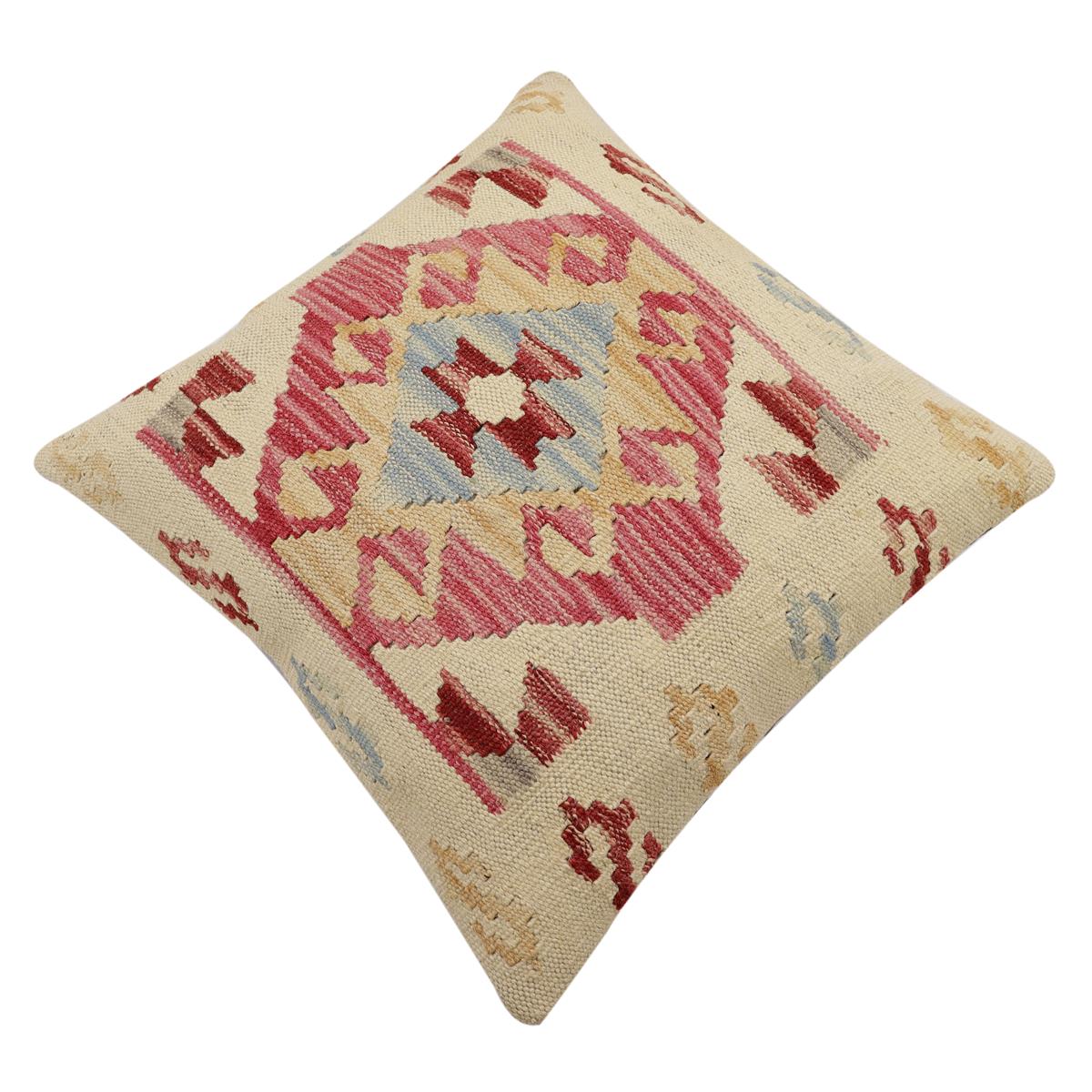 handmade Traditional Pillow Beige Pink Hand-Woven SQUARE 100% WOOL Hand woven turkish pillow2' x 2'