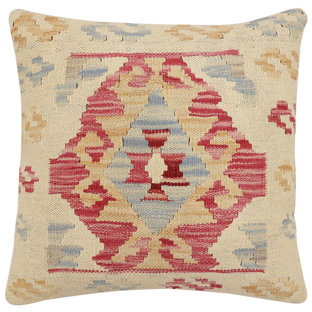 handmade Traditional Pillow Beige Pink Hand-Woven SQUARE 100% WOOL Hand woven turkish pillow2' x 2'