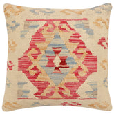 handmade Traditional Pillow Beige Pink Hand-Woven SQUARE 100% WOOL Hand woven turkish pillow2 x 2