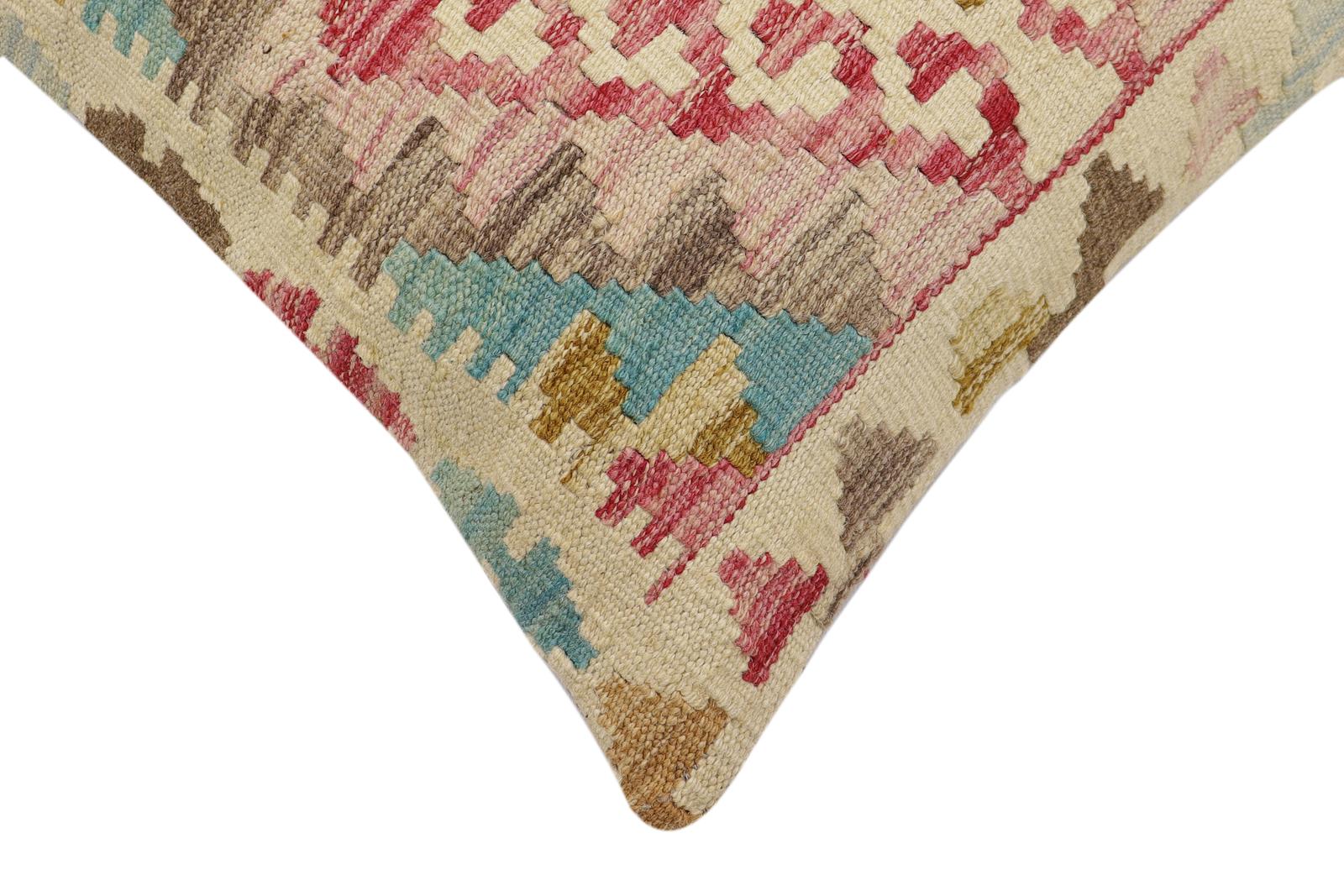 handmade Traditional Pillow Beige Blue Hand-Woven SQUARE 100% WOOL Hand woven turkish pillow2' x 2'