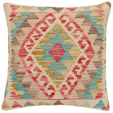 handmade Traditional Pillow Beige Blue Hand-Woven SQUARE 100% WOOL Hand woven turkish pillow2 x 2
