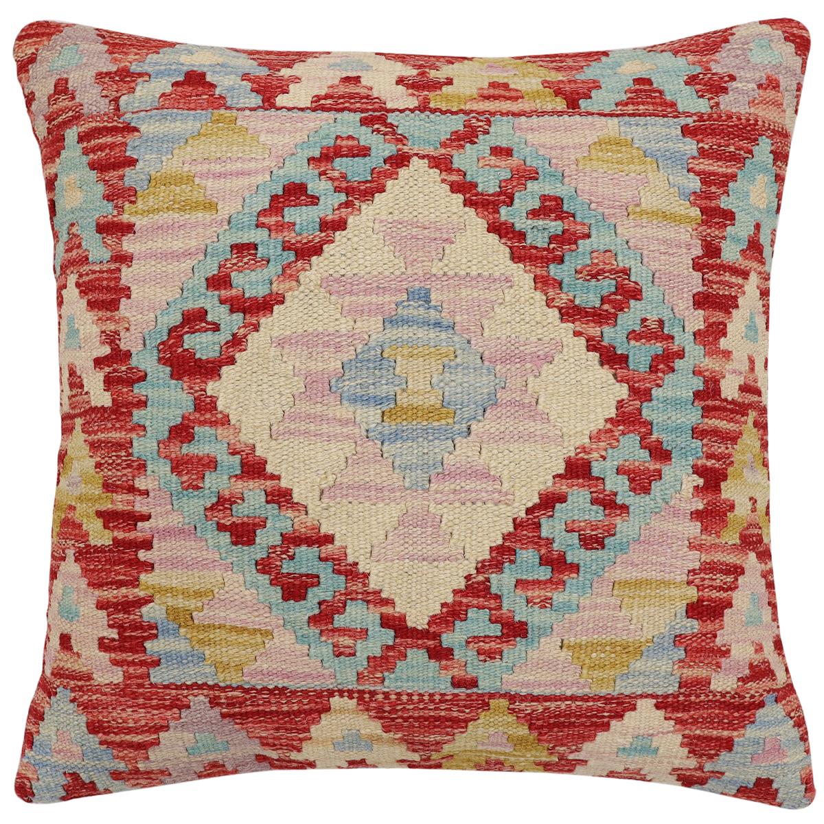 handmade Traditional Pillow Red Beige Hand-Woven SQUARE 100% WOOL Hand woven turkish pillow2' x 2'