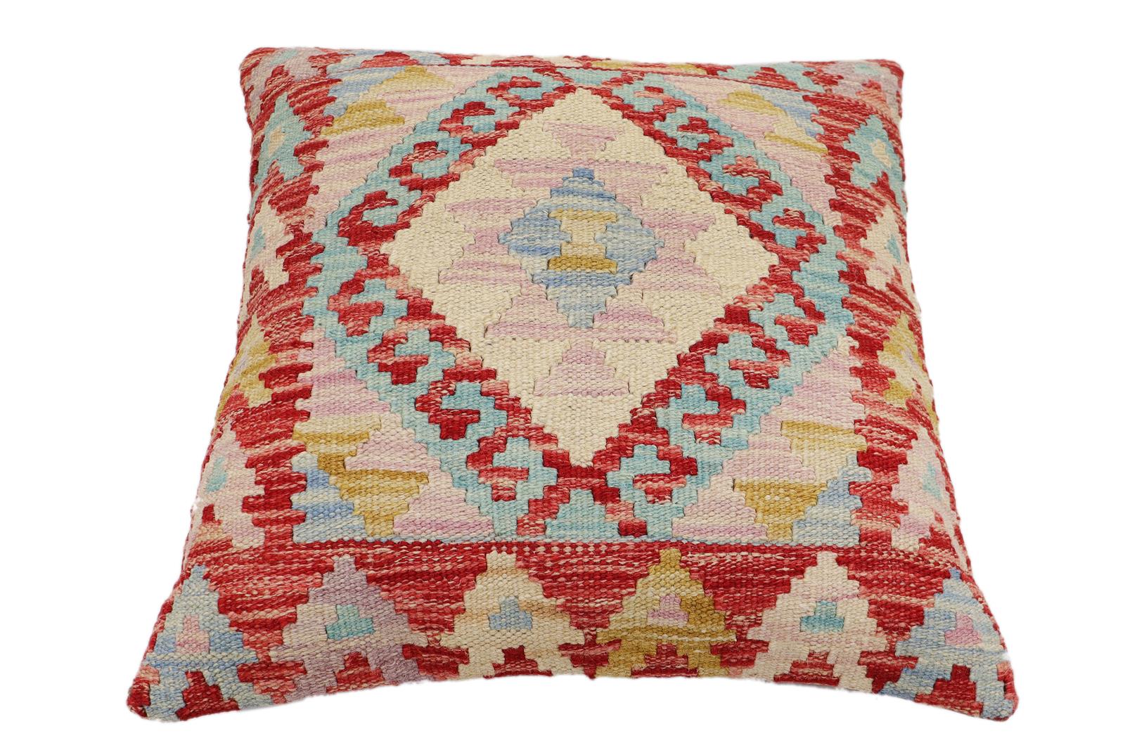 handmade Traditional Pillow Red Beige Hand-Woven SQUARE 100% WOOL Hand woven turkish pillow2' x 2'