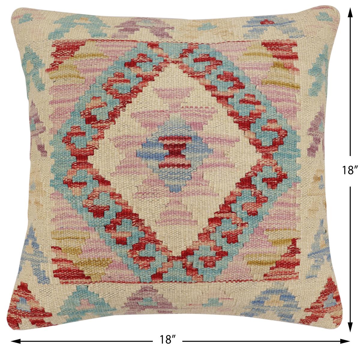handmade Traditional Pillow Beige Red Hand-Woven SQUARE 100% WOOL Hand woven turkish pillow2' x 2'