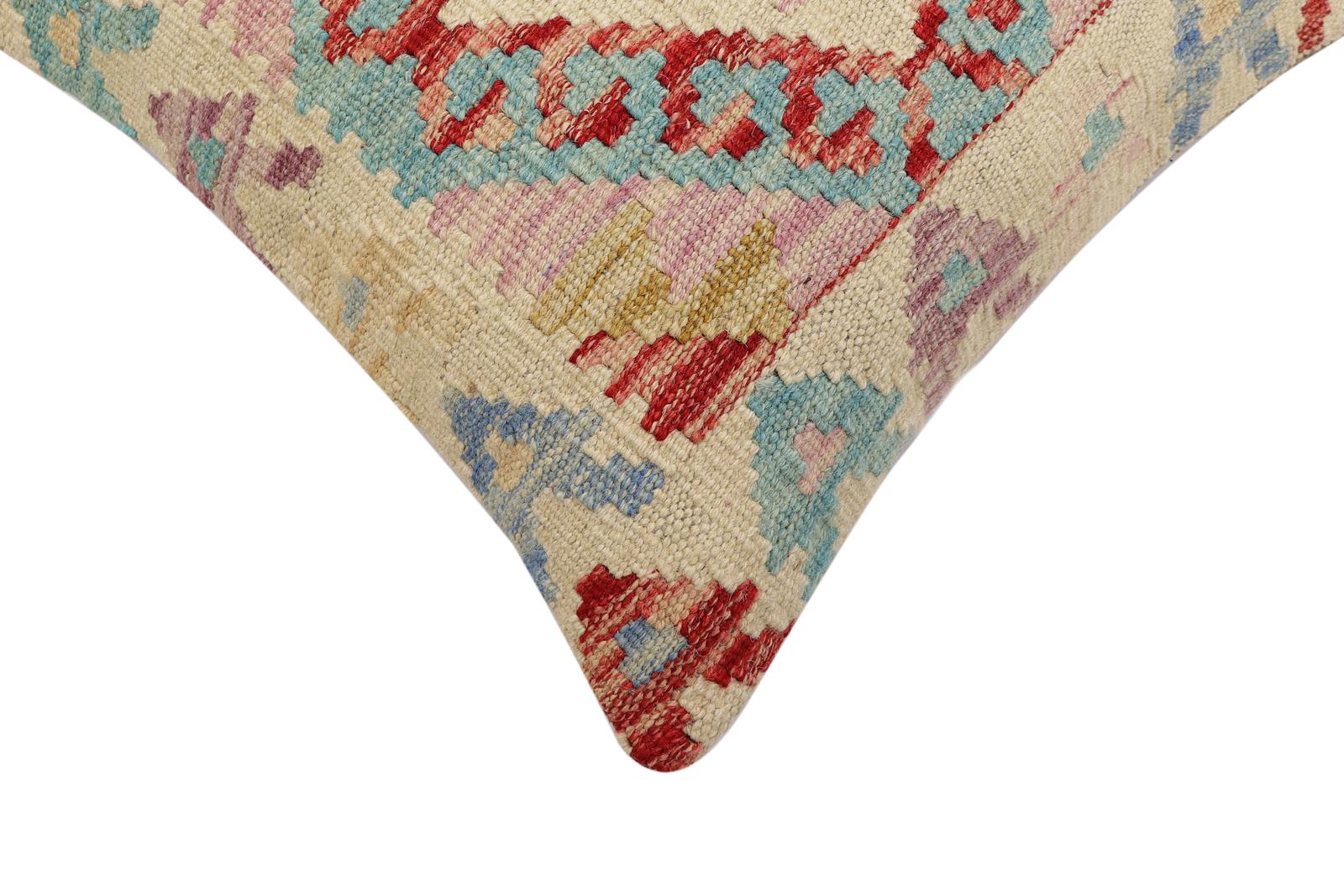 handmade Traditional Pillow Beige Red Hand-Woven SQUARE 100% WOOL Hand woven turkish pillow2' x 2'