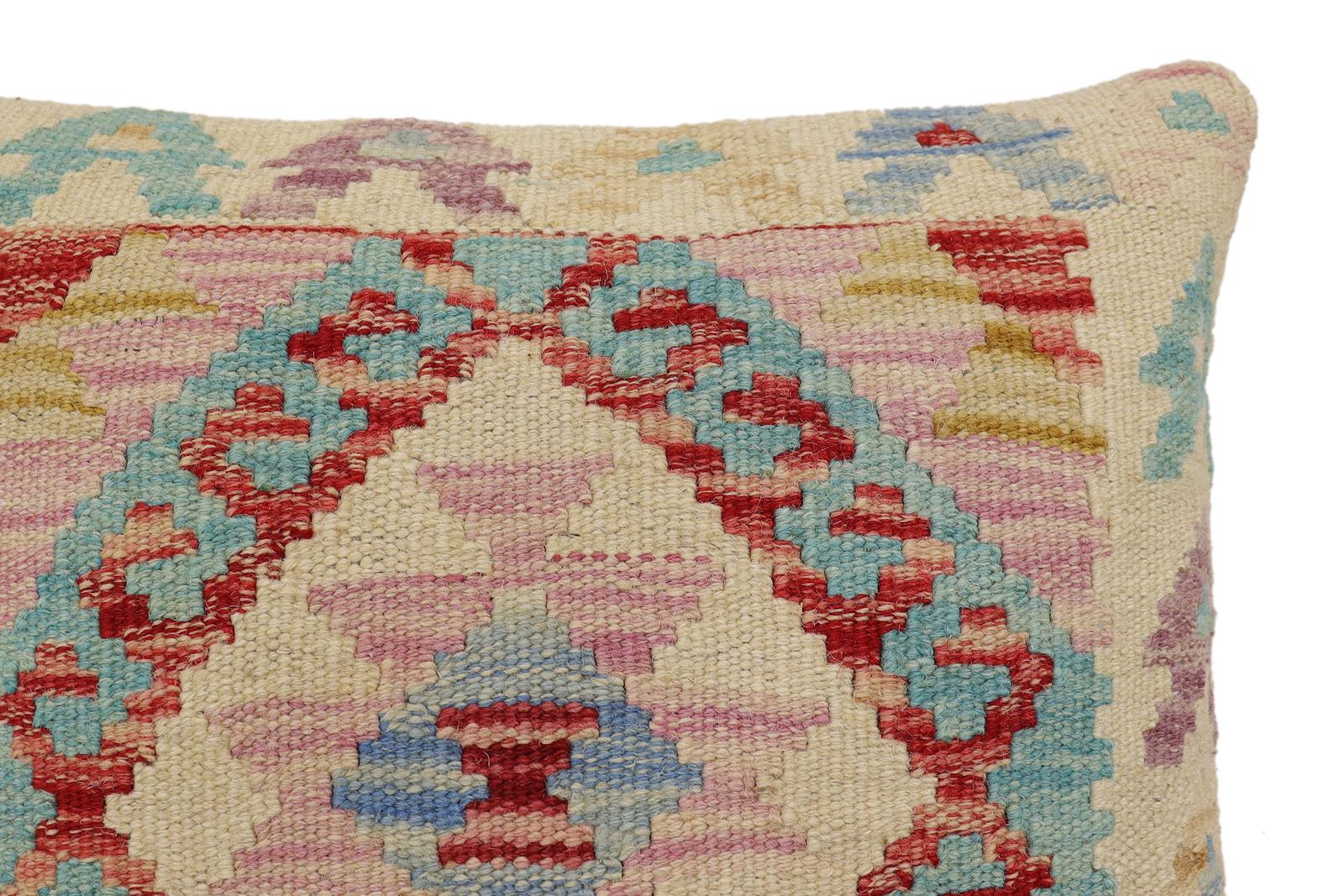handmade Traditional Pillow Beige Red Hand-Woven SQUARE 100% WOOL Hand woven turkish pillow2' x 2'