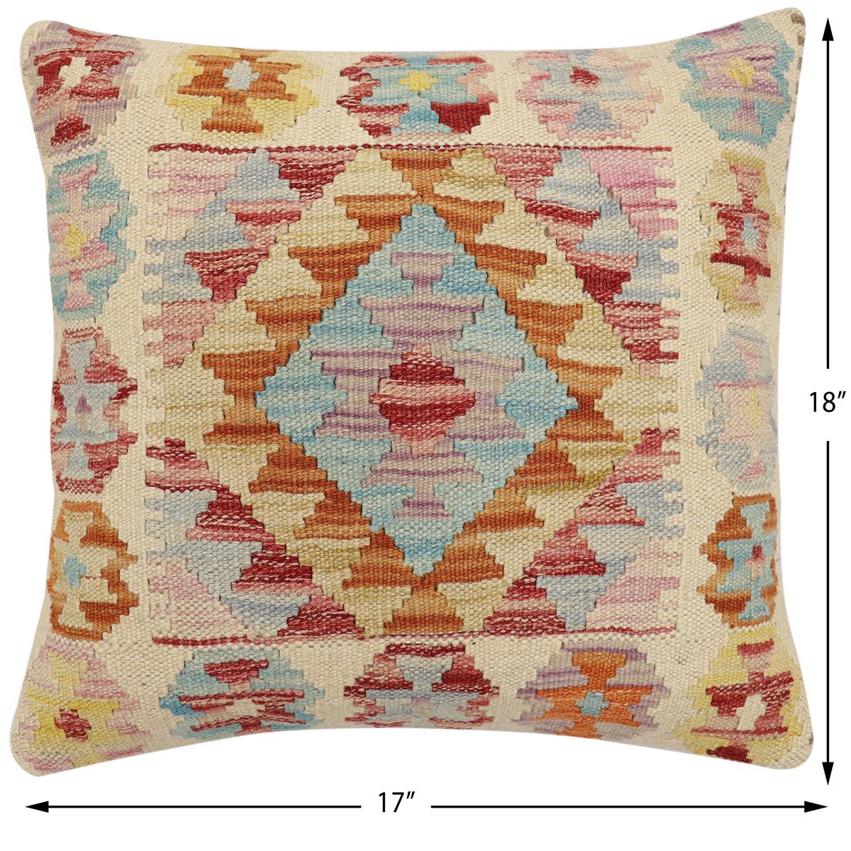 handmade Traditional Pillow Beige Rust Hand-Woven SQUARE 100% WOOL  Hand woven turkish pillow  2 x 2