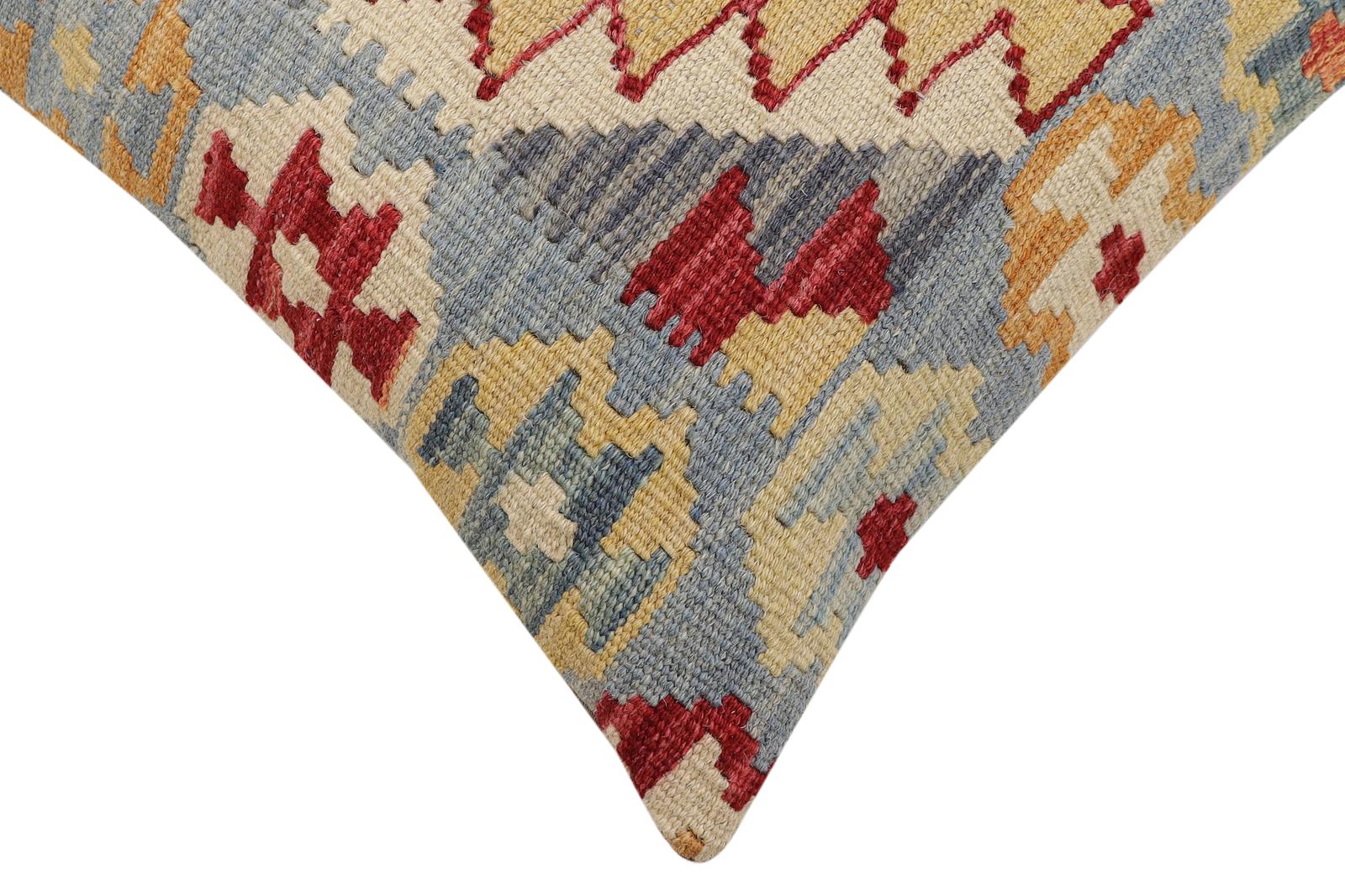 handmade Traditional Pillow Blue Beige Hand-Woven SQUARE 100% WOOL Hand woven turkish pillow2' x 2'