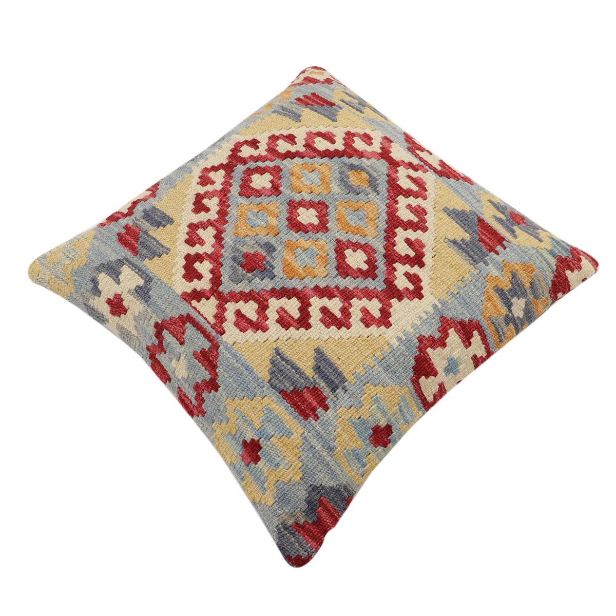 handmade Traditional Pillow Blue Red Hand-Woven SQUARE 100% WOOL Hand woven turkish pillow2' x 2'
