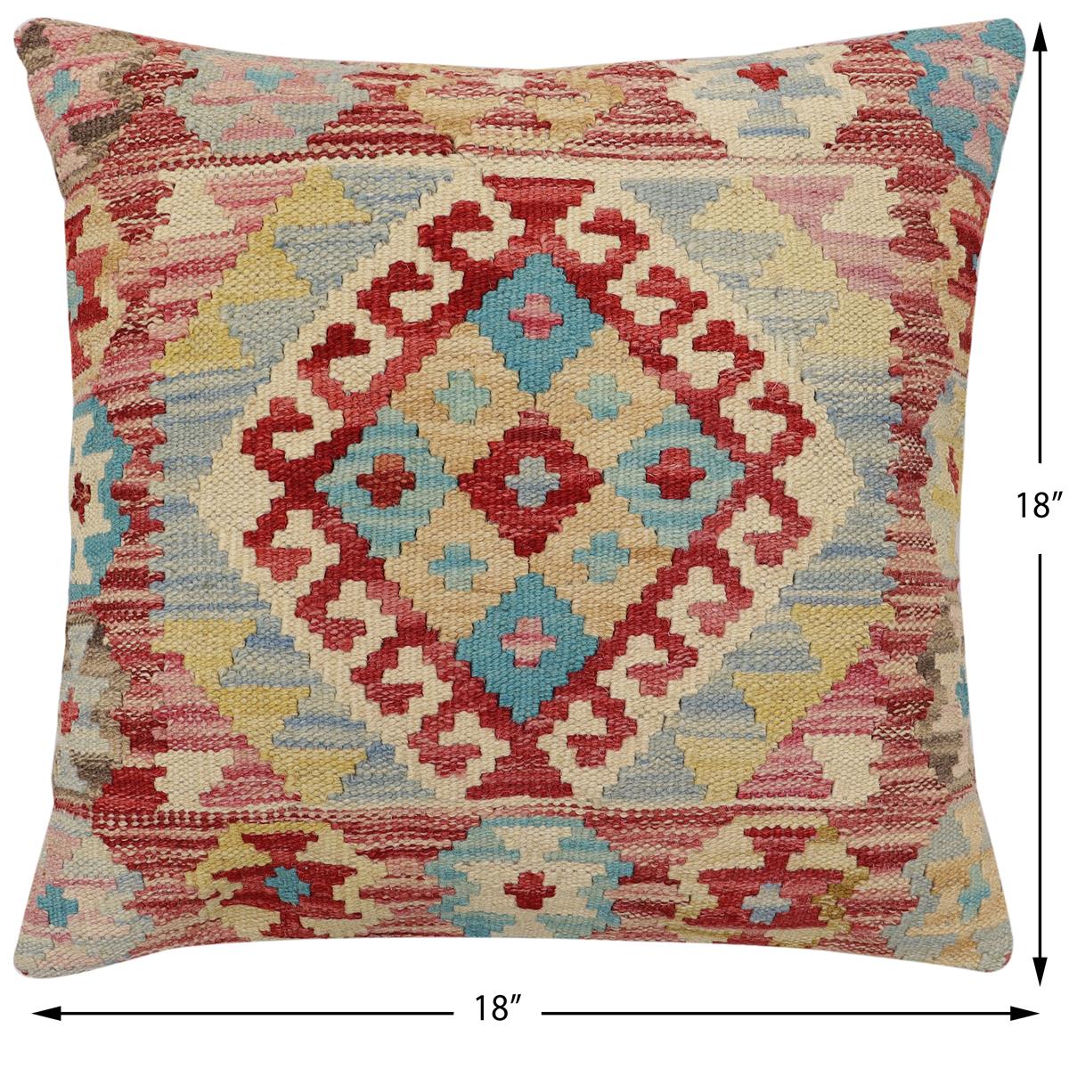 handmade Traditional Pillow Red Beige Hand-Woven SQUARE 100% WOOL Hand woven turkish pillow2' x 2'