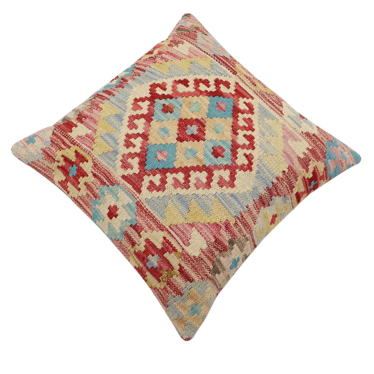 handmade Traditional Pillow Red Beige Hand-Woven SQUARE 100% WOOL Hand woven turkish pillow2' x 2'