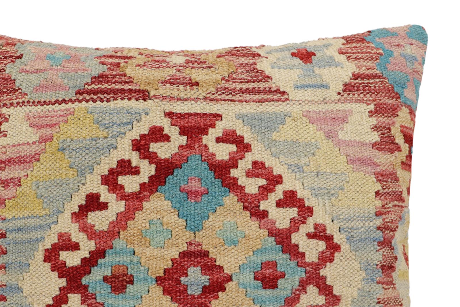 handmade Traditional Pillow Red Beige Hand-Woven SQUARE 100% WOOL Hand woven turkish pillow2' x 2'