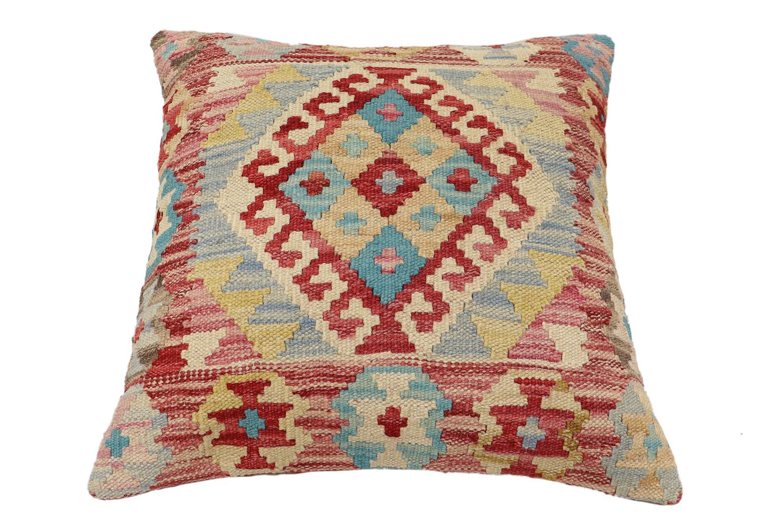handmade Traditional Pillow Red Beige Hand-Woven SQUARE 100% WOOL Hand woven turkish pillow2' x 2'
