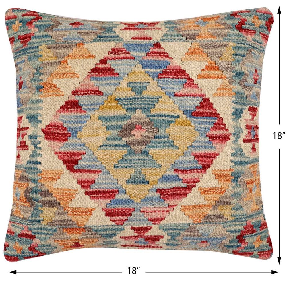 handmade Traditional Pillow Beige Red Hand-Woven SQUARE 100% WOOL Hand woven turkish pillow2' x 2'