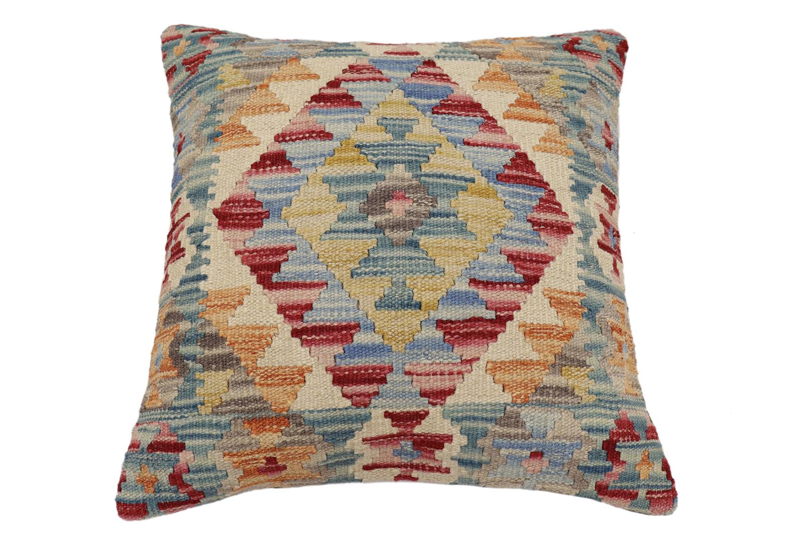 handmade Traditional Pillow Beige Red Hand-Woven SQUARE 100% WOOL Hand woven turkish pillow2' x 2'