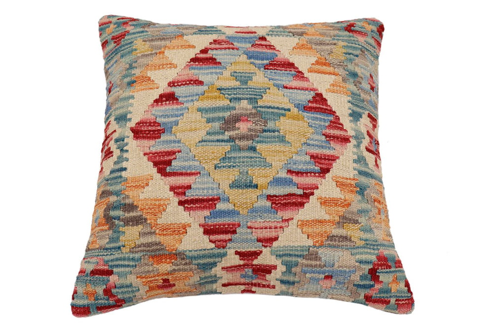 handmade Traditional Pillow Beige Red Hand-Woven SQUARE 100% WOOL Hand woven turkish pillow2' x 2'