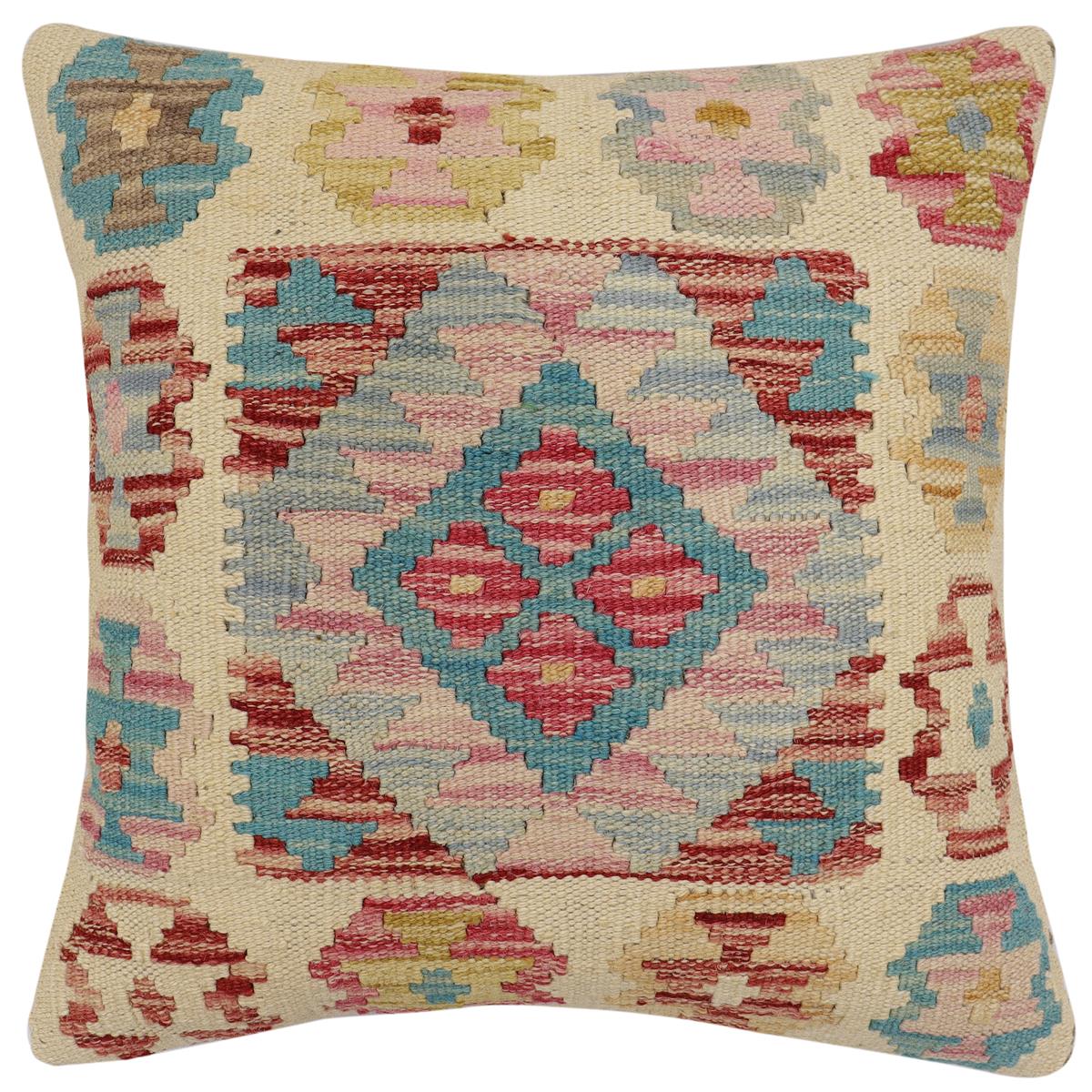 handmade Traditional Pillow Beige Red Hand-Woven SQUARE 100% WOOL Hand woven turkish pillow2' x 2'