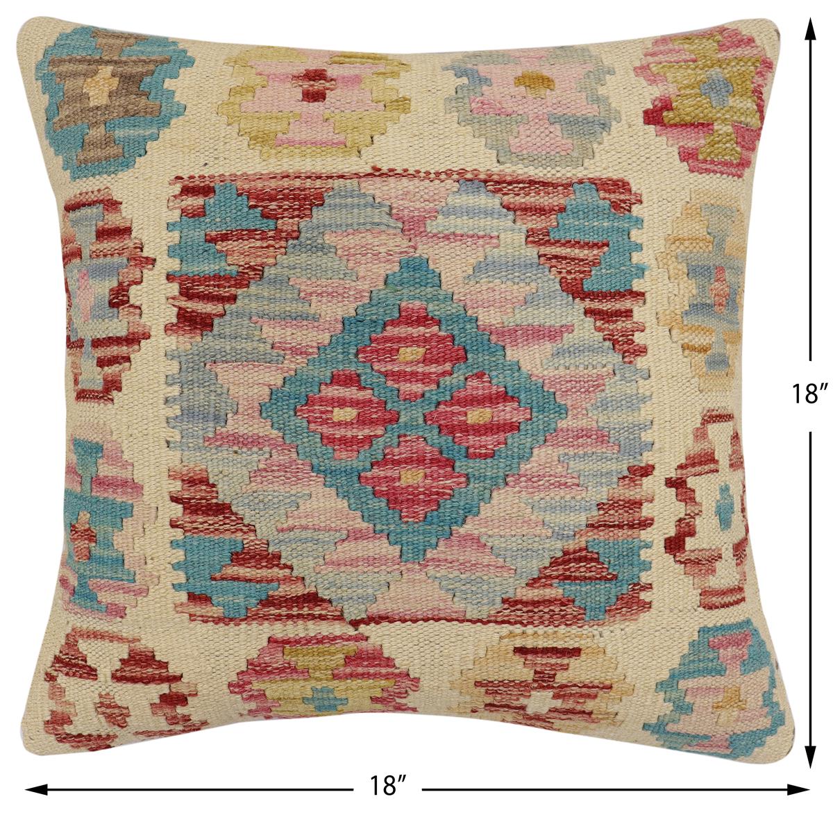 handmade Traditional Pillow Beige Red Hand-Woven SQUARE 100% WOOL Hand woven turkish pillow2' x 2'