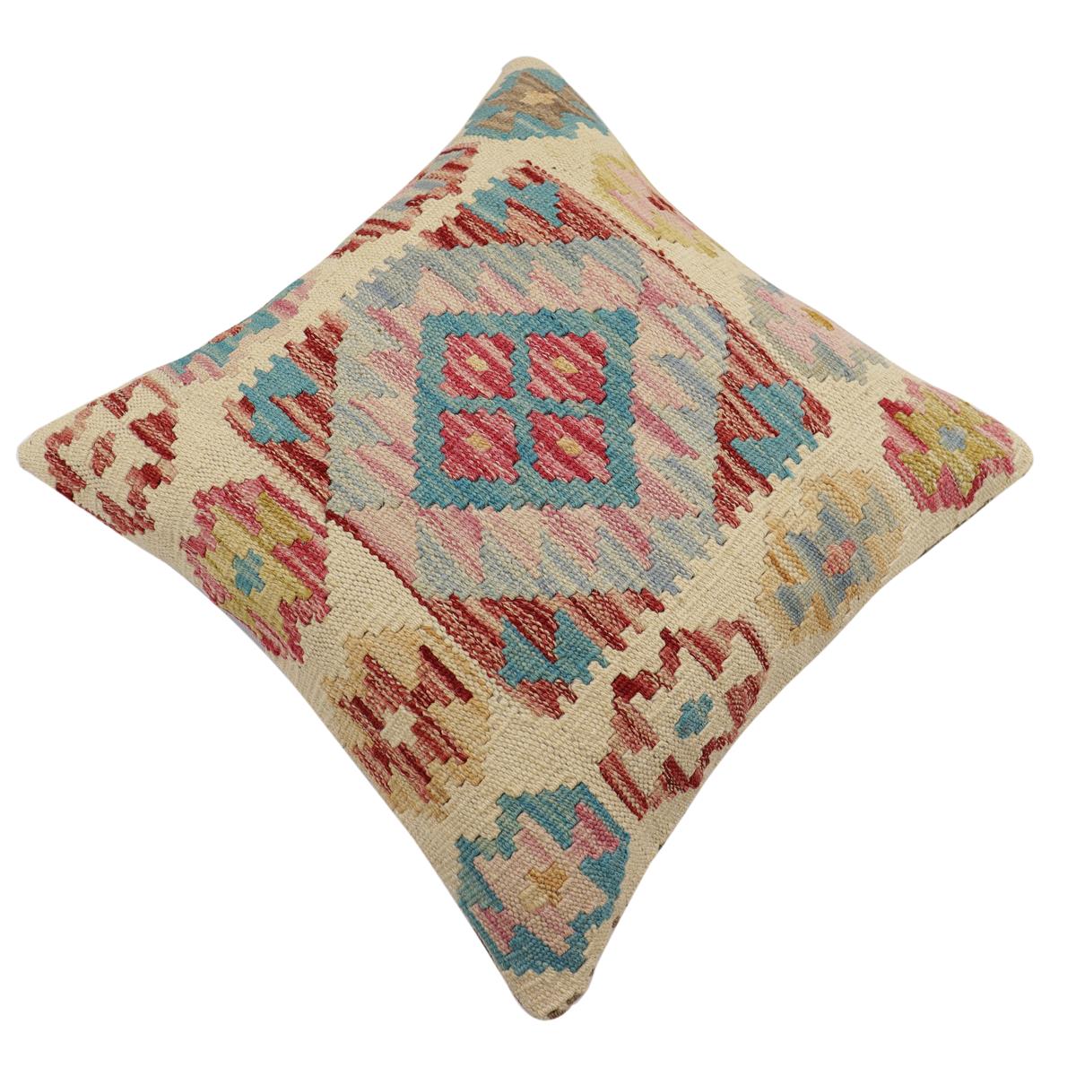 handmade Traditional Pillow Beige Red Hand-Woven SQUARE 100% WOOL Hand woven turkish pillow2' x 2'