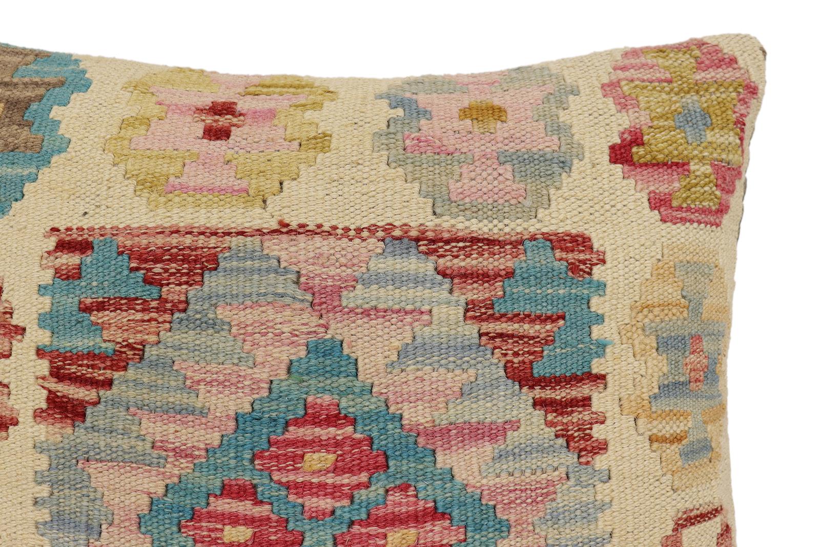 handmade Traditional Pillow Beige Red Hand-Woven SQUARE 100% WOOL Hand woven turkish pillow2' x 2'
