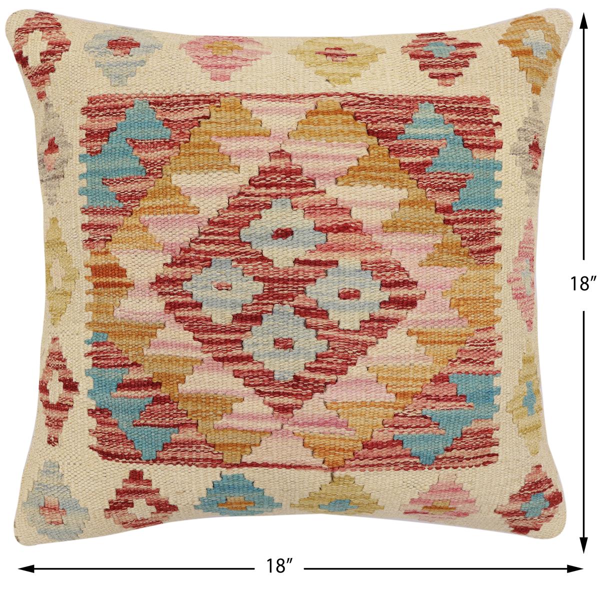 handmade Traditional Pillow Beige Red Hand-Woven SQUARE 100% WOOL Hand woven turkish pillow2' x 2'