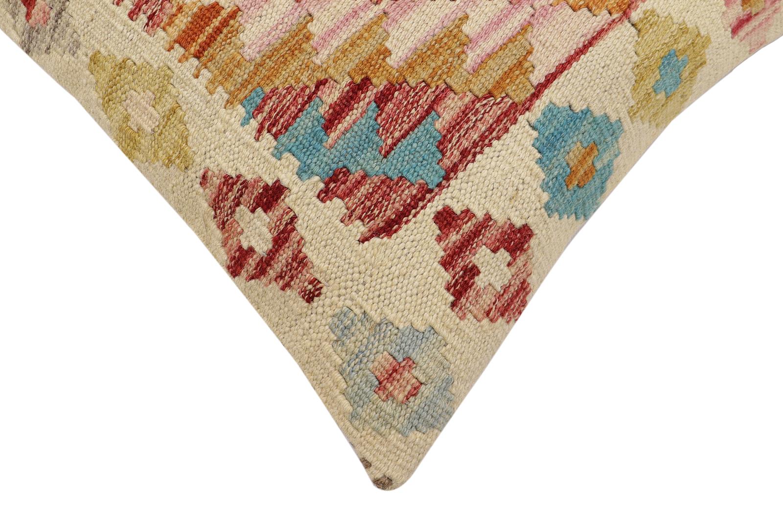 handmade Traditional Pillow Beige Red Hand-Woven SQUARE 100% WOOL Hand woven turkish pillow2' x 2'