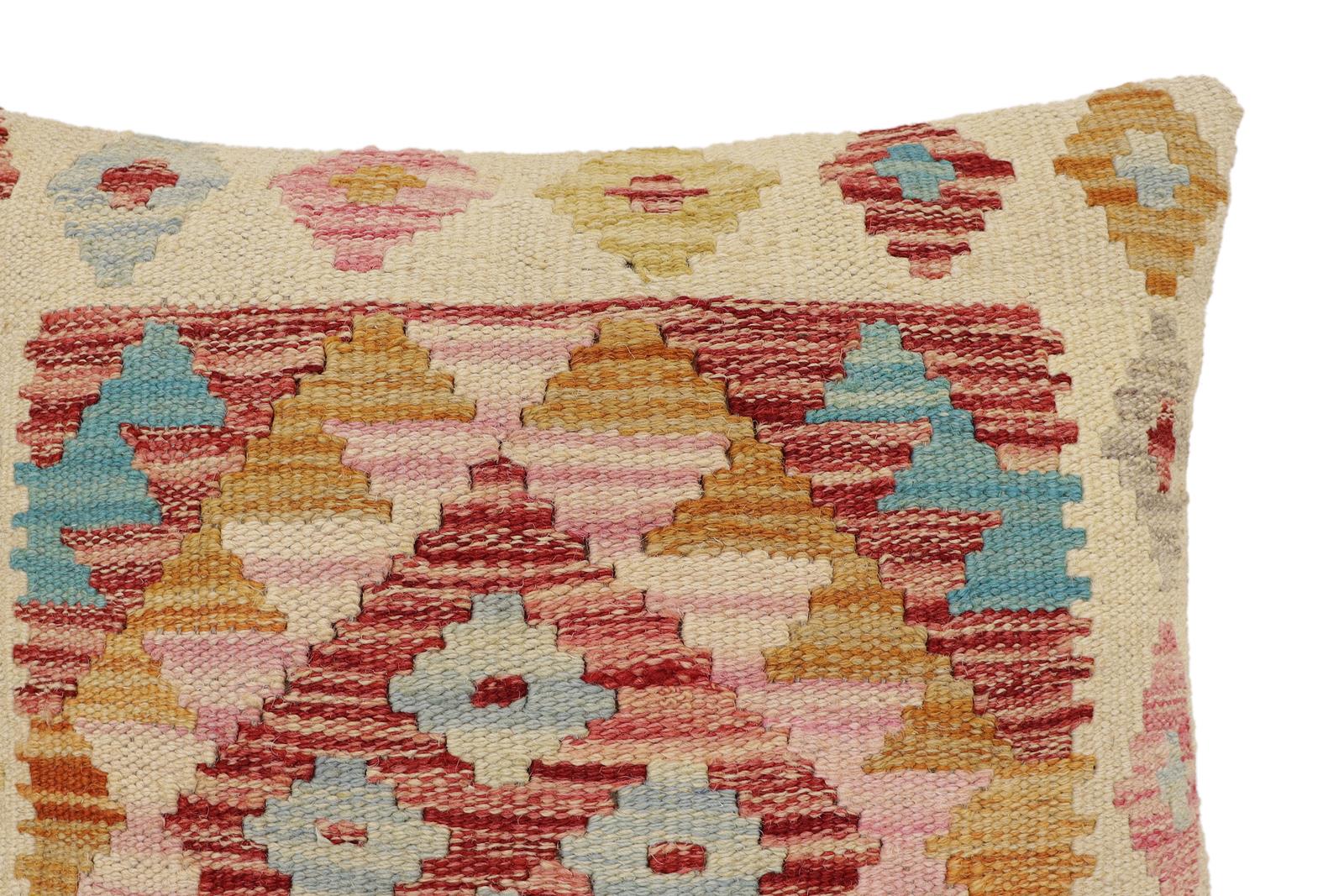 handmade Traditional Pillow Beige Red Hand-Woven SQUARE 100% WOOL Hand woven turkish pillow2' x 2'