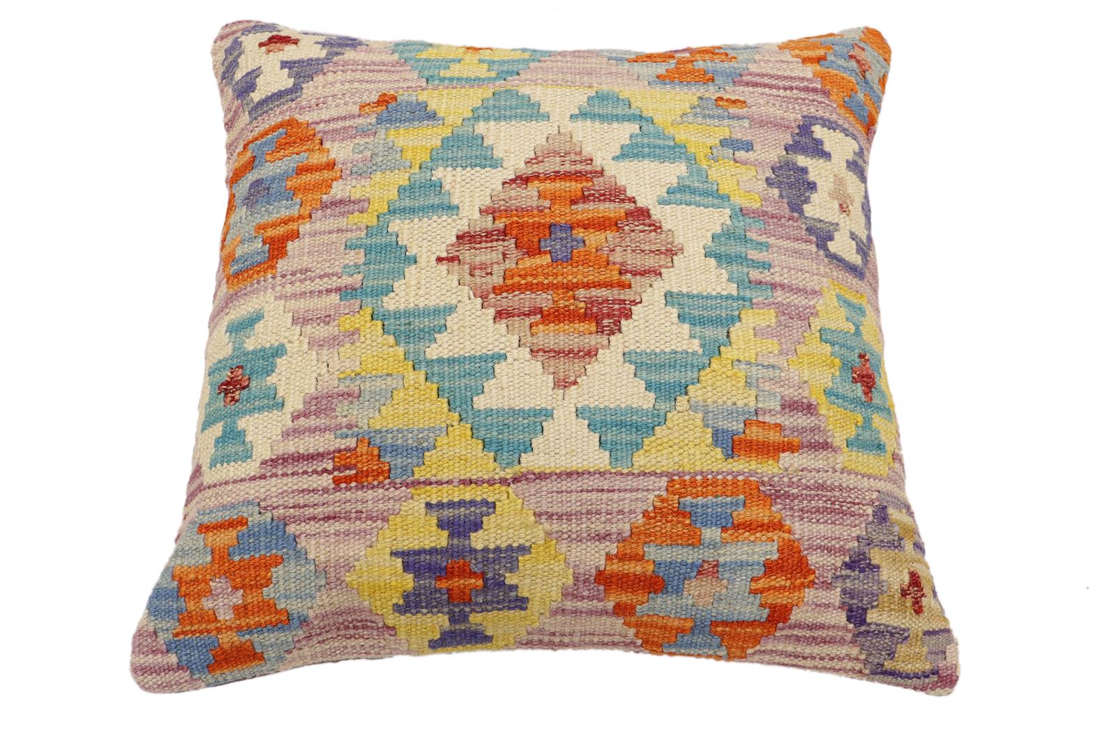 handmade Traditional Pillow Purple Beige Hand-Woven SQUARE 100% WOOL Hand woven turkish pillow2' x 2'